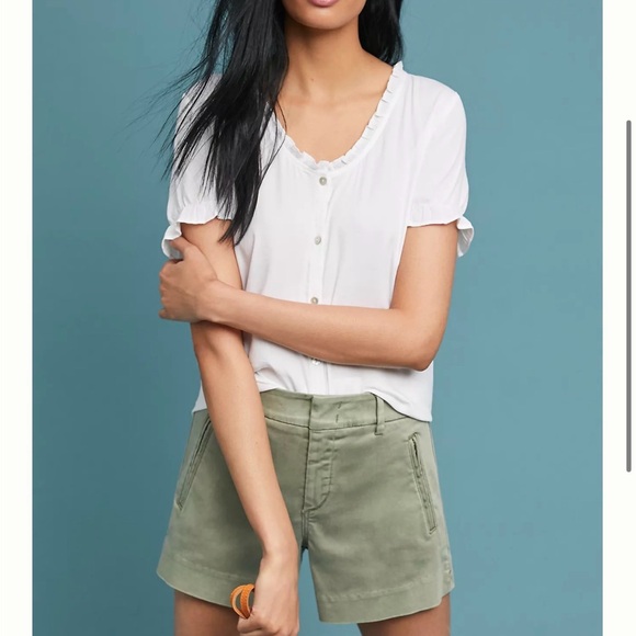 Level 99 Anthropologie Brit High Rise Trouser Shorts Cedar Green Tailored 27 - Picture 4 of 12